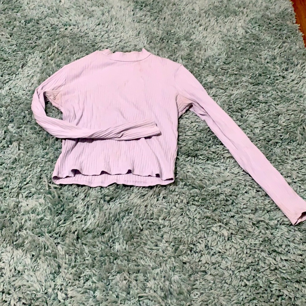 Light purple/light blue fitted turtleneck shirt with line texture